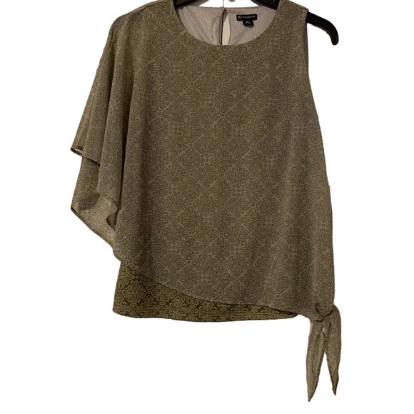 New Directions Small Women's Blouse Olive Green One Sleeve Sheer Overlay - Picture 1 of 9